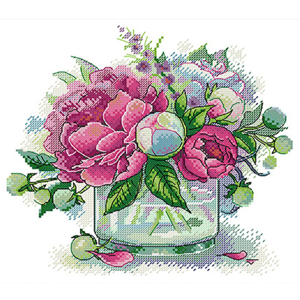 Peony 2 - 14CT Stamped Cross Stitch 31*29CM(Joy Sunday)