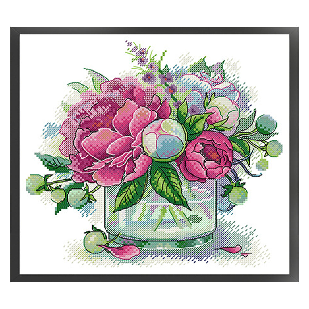 Peony 2 - 14CT Stamped Cross Stitch 31*29CM(Joy Sunday)