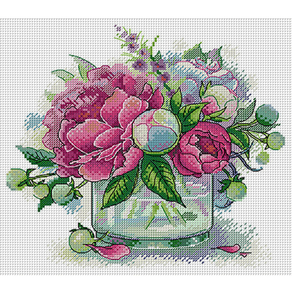 Peony 2 - 14CT Stamped Cross Stitch 31*29CM(Joy Sunday)