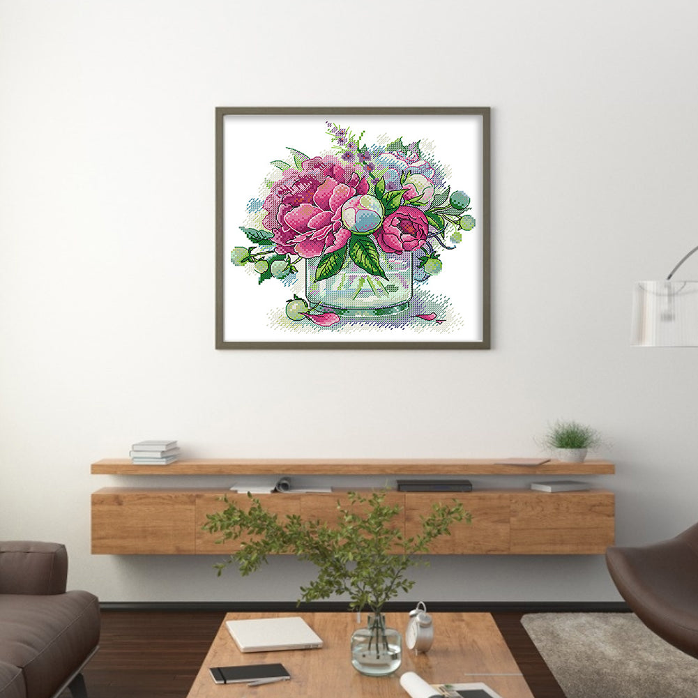 Peony 2 - 14CT Stamped Cross Stitch 31*29CM(Joy Sunday)