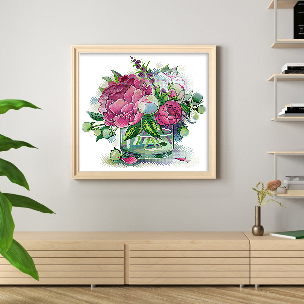 Peony 2 - 14CT Stamped Cross Stitch 31*29CM(Joy Sunday)