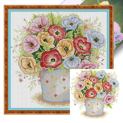 Poppy In Full Bloom - 14CT Stamped Cross Stitch 32*32CM(Joy Sunday)