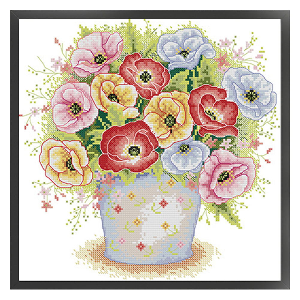 Poppy In Full Bloom - 14CT Stamped Cross Stitch 32*32CM(Joy Sunday)