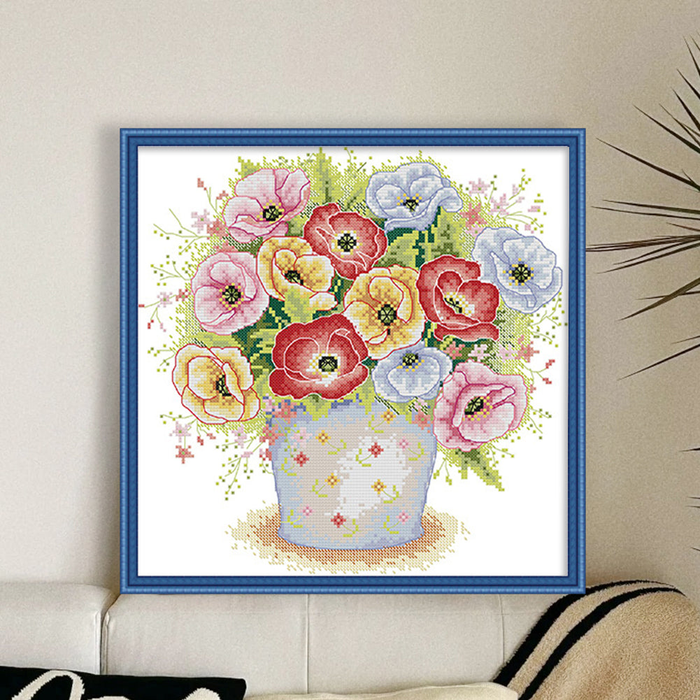 Poppy In Full Bloom - 14CT Stamped Cross Stitch 32*32CM(Joy Sunday)