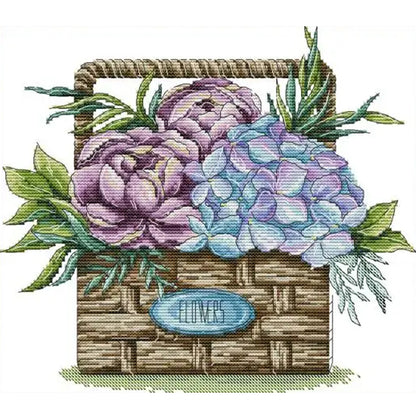 Hydrangea Basket - 14CT Stamped Cross Stitch 32*29CM(Joy Sunday)