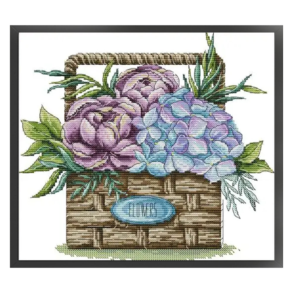 Hydrangea Basket - 14CT Stamped Cross Stitch 32*29CM(Joy Sunday)