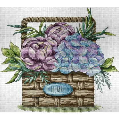 Hydrangea Basket - 14CT Stamped Cross Stitch 32*29CM(Joy Sunday)