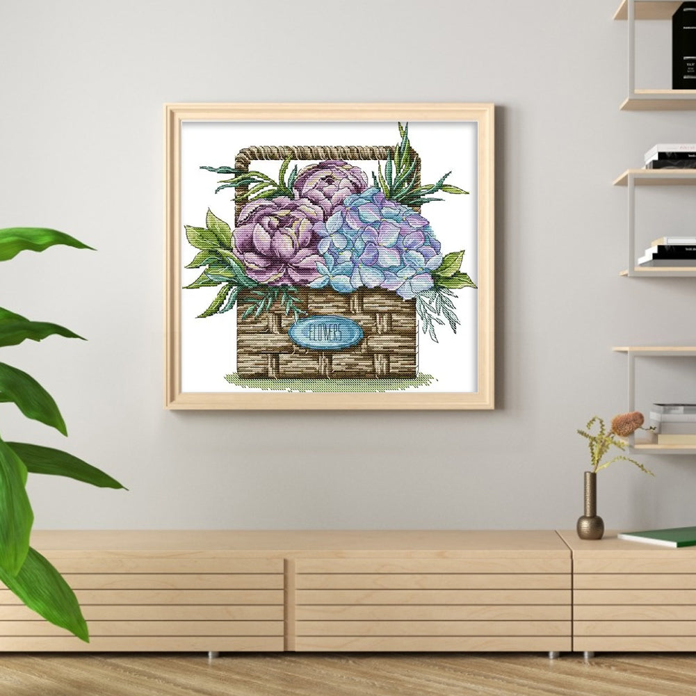 Hydrangea Basket - 14CT Stamped Cross Stitch 32*29CM(Joy Sunday)