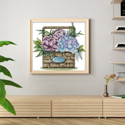 Hydrangea Basket - 14CT Stamped Cross Stitch 32*29CM(Joy Sunday)