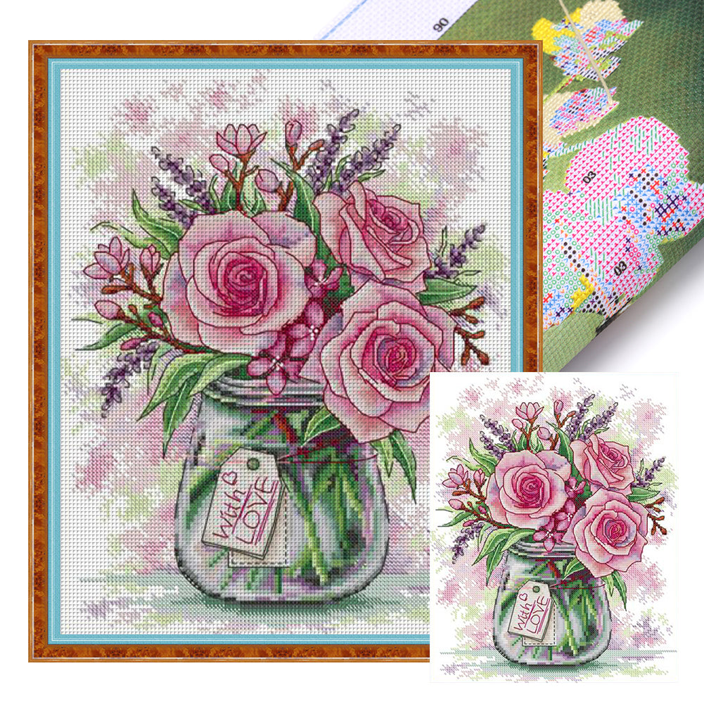 Rose And Lavender - 14CT Stamped Cross Stitch 29*35CM(Joy Sunday)