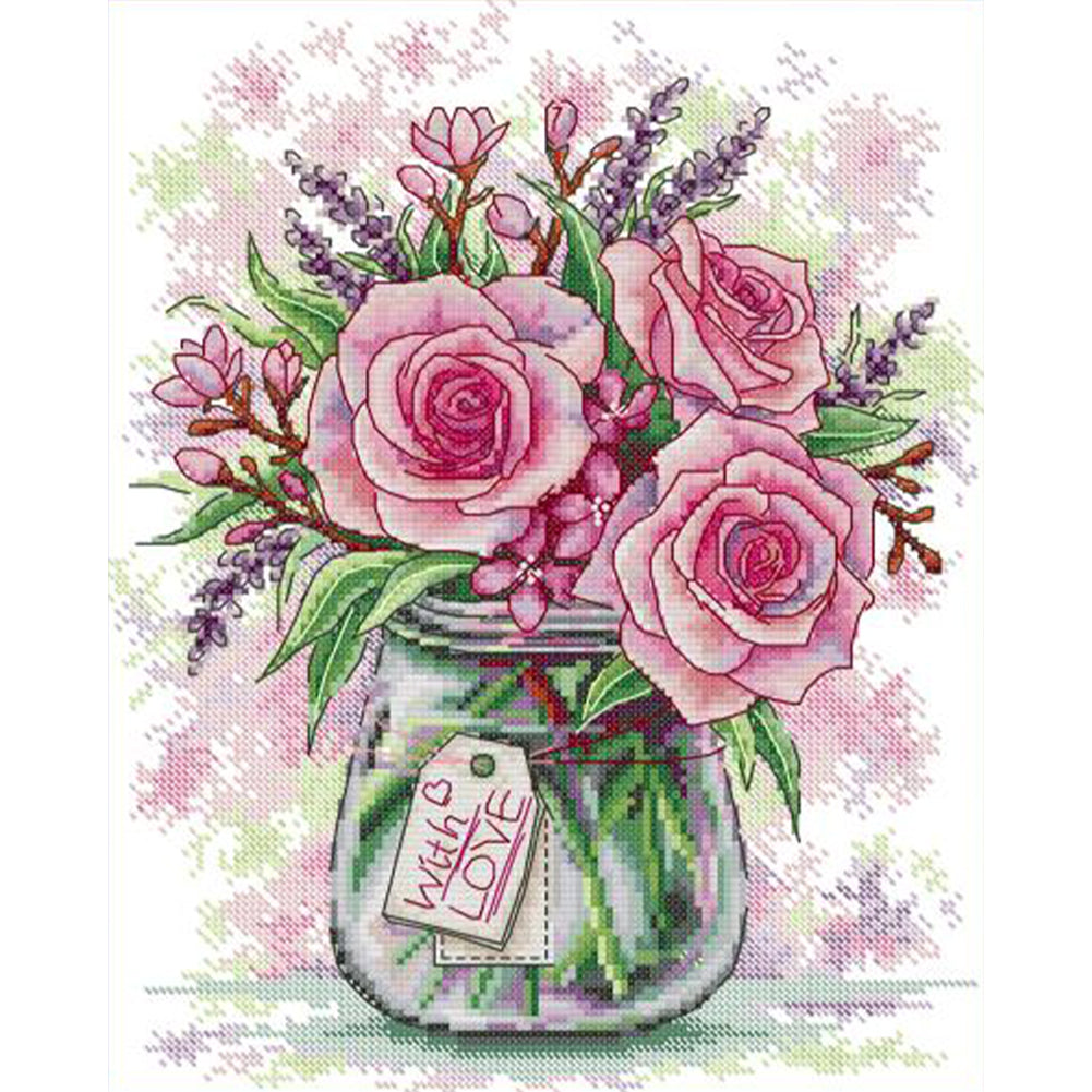 Rose And Lavender - 14CT Stamped Cross Stitch 29*35CM(Joy Sunday)