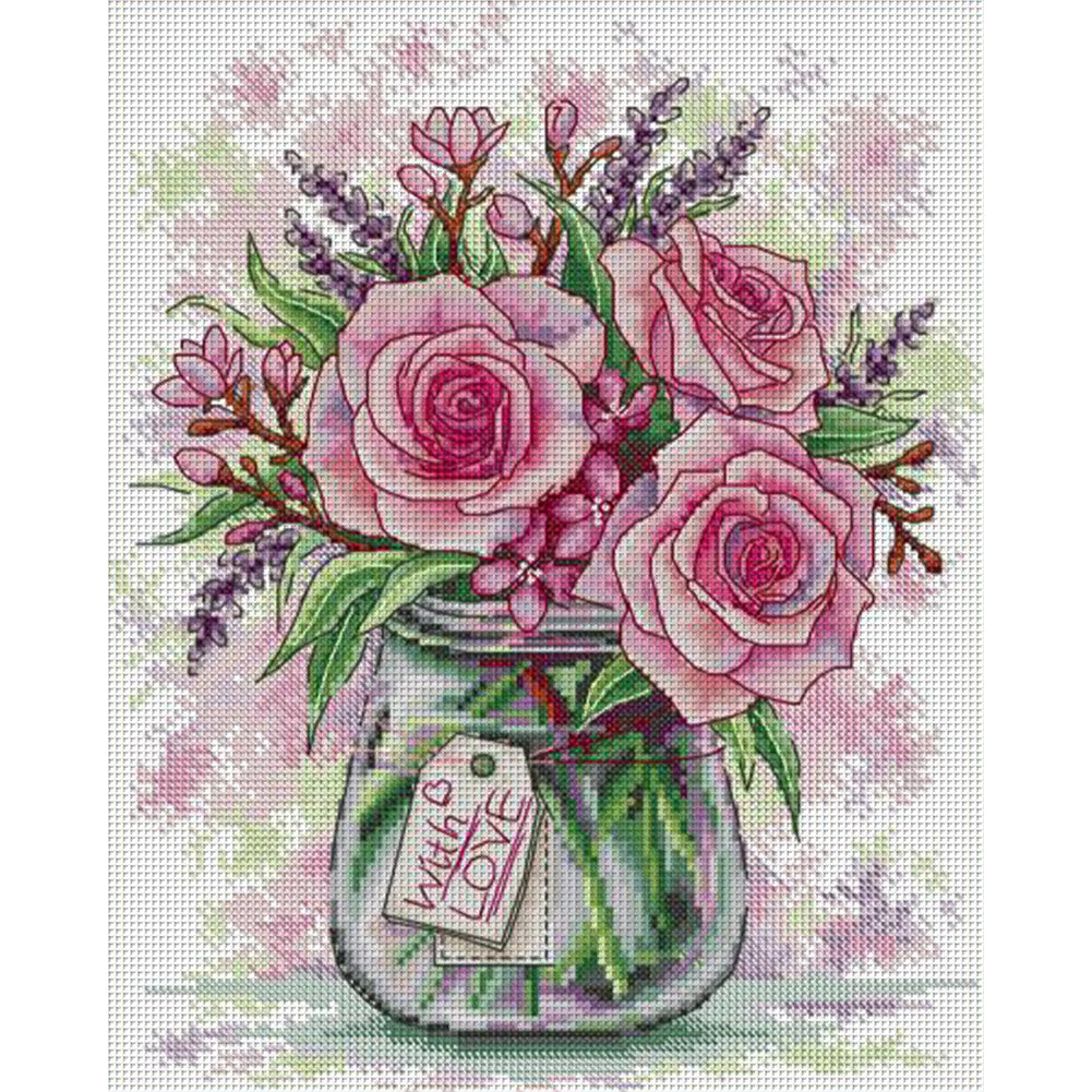 Rose And Lavender - 14CT Stamped Cross Stitch 29*35CM(Joy Sunday)