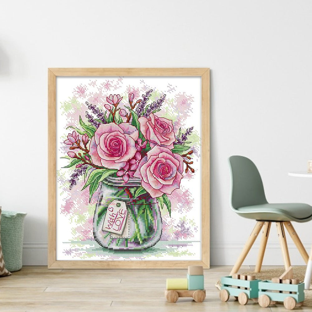 Rose And Lavender - 14CT Stamped Cross Stitch 29*35CM(Joy Sunday)