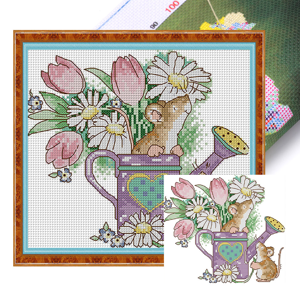 Mouse'S Garden Adventure - 14CT Stamped Cross Stitch 22*20CM(Joy Sunday)