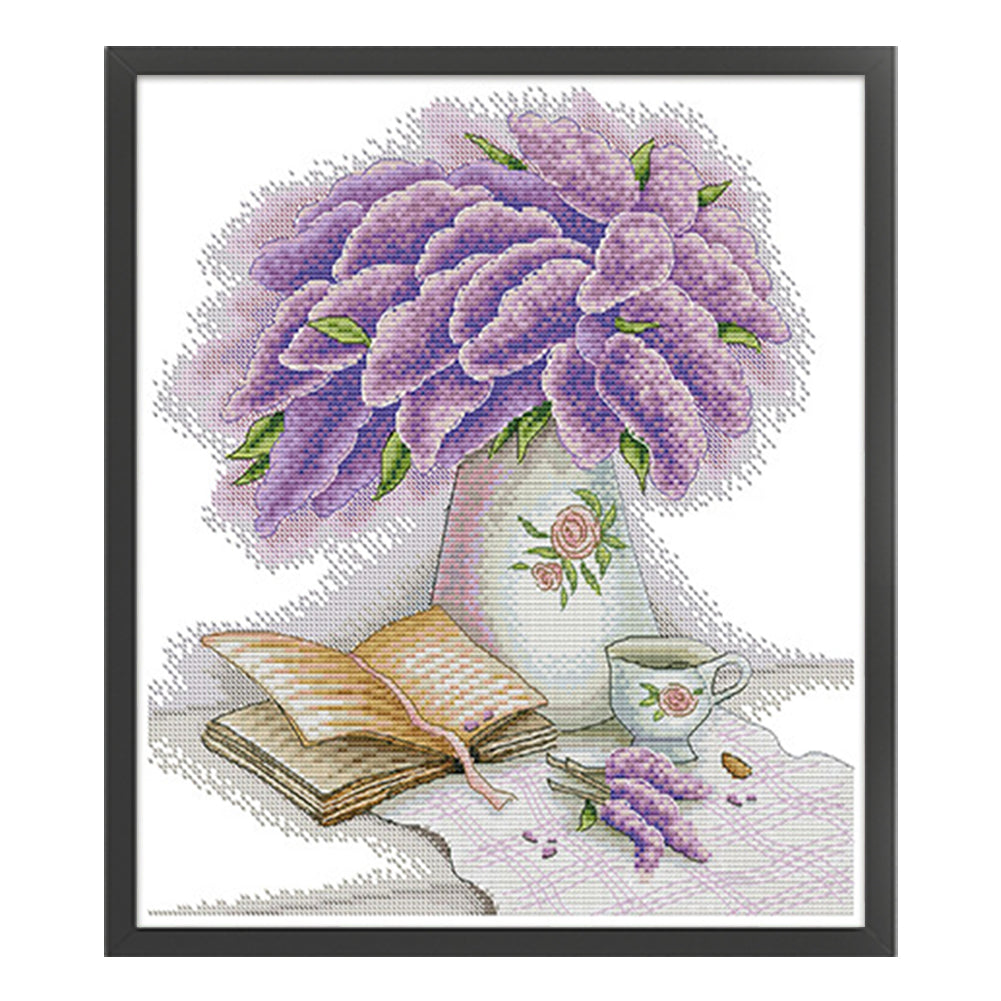 Hyacinth And Book - 14CT Stamped Cross Stitch 34*37CM(Joy Sunday)