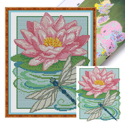 Dragonfly And Lotus - 14CT Stamped Cross Stitch 22*29CM(Joy Sunday)