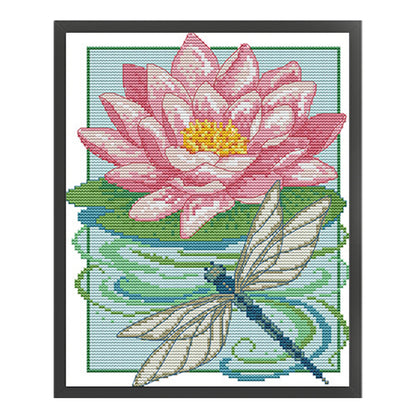 Dragonfly And Lotus - 14CT Stamped Cross Stitch 22*29CM(Joy Sunday)