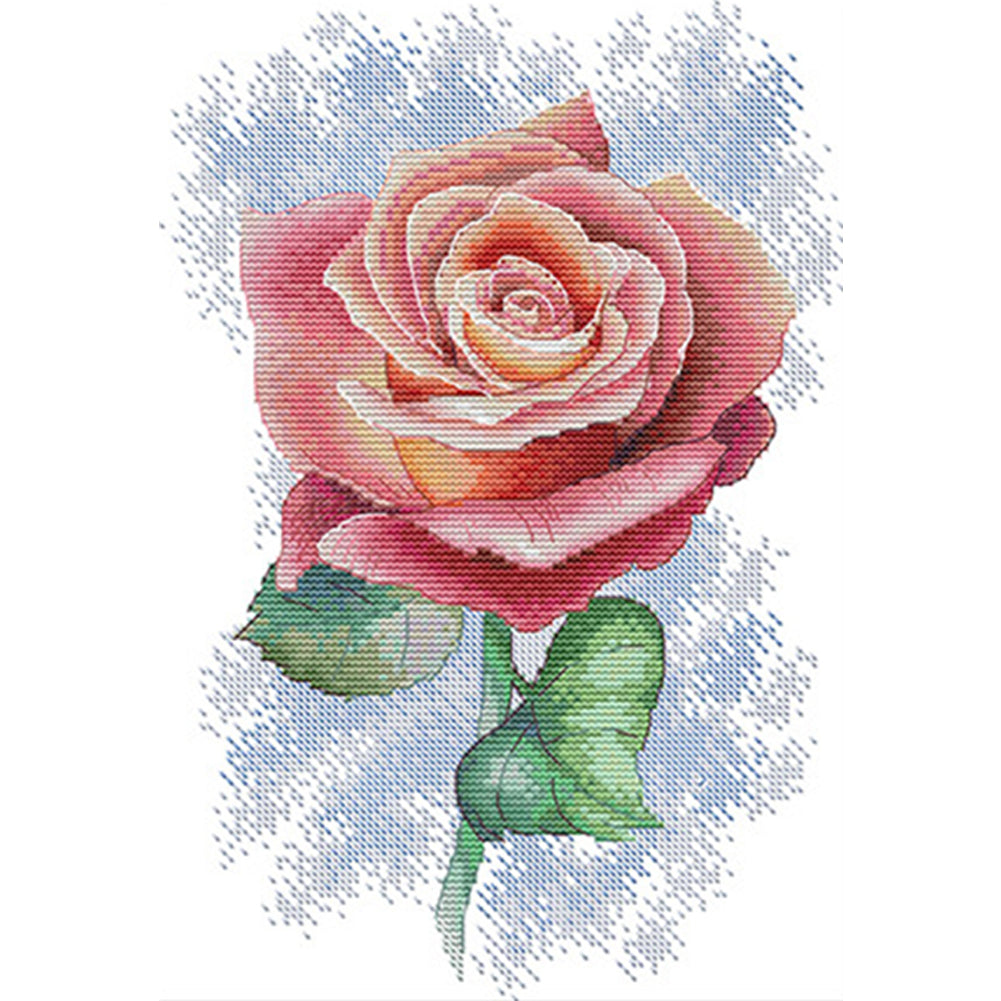 Pink Rose - 14CT Stamped Cross Stitch 23*33CM(Joy Sunday)