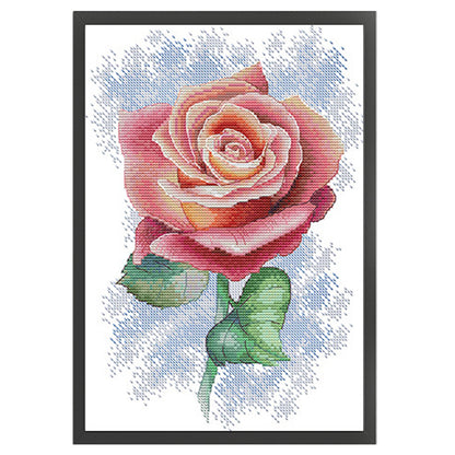 Pink Rose - 14CT Stamped Cross Stitch 23*33CM(Joy Sunday)