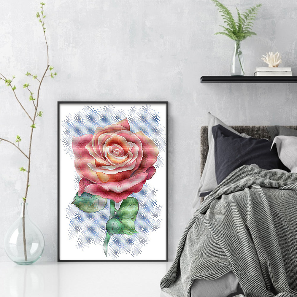 Pink Rose - 14CT Stamped Cross Stitch 23*33CM(Joy Sunday)