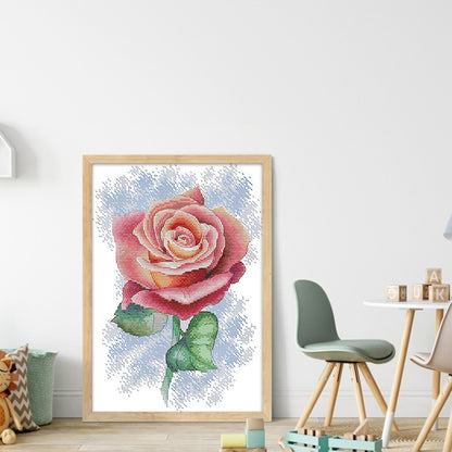 Pink Rose - 14CT Stamped Cross Stitch 23*33CM(Joy Sunday)