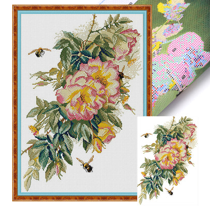 Bee And Rose - 14CT Stamped Cross Stitch 34*47CM(Joy Sunday)