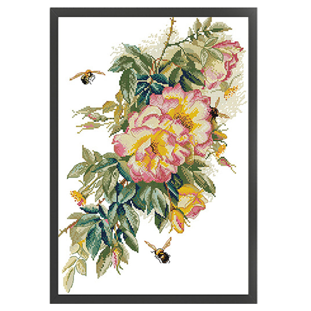 Bee And Rose - 14CT Stamped Cross Stitch 34*47CM(Joy Sunday)