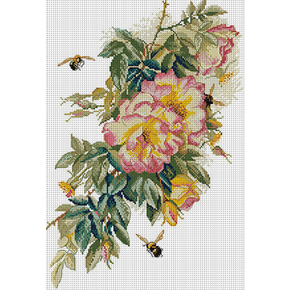 Bee And Rose - 14CT Stamped Cross Stitch 34*47CM(Joy Sunday)