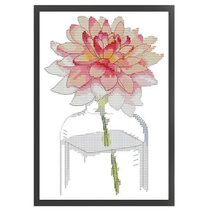 Pink Lotus In Bottle - 14CT Stamped Cross Stitch 19*28CM(Joy Sunday)