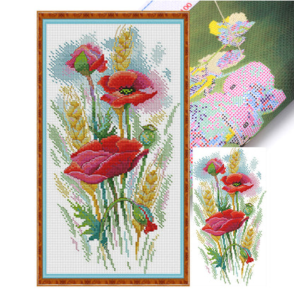 The Charm Of Poppy Flowers - 14CT Stamped Cross Stitch 19*37CM(Joy Sunday)