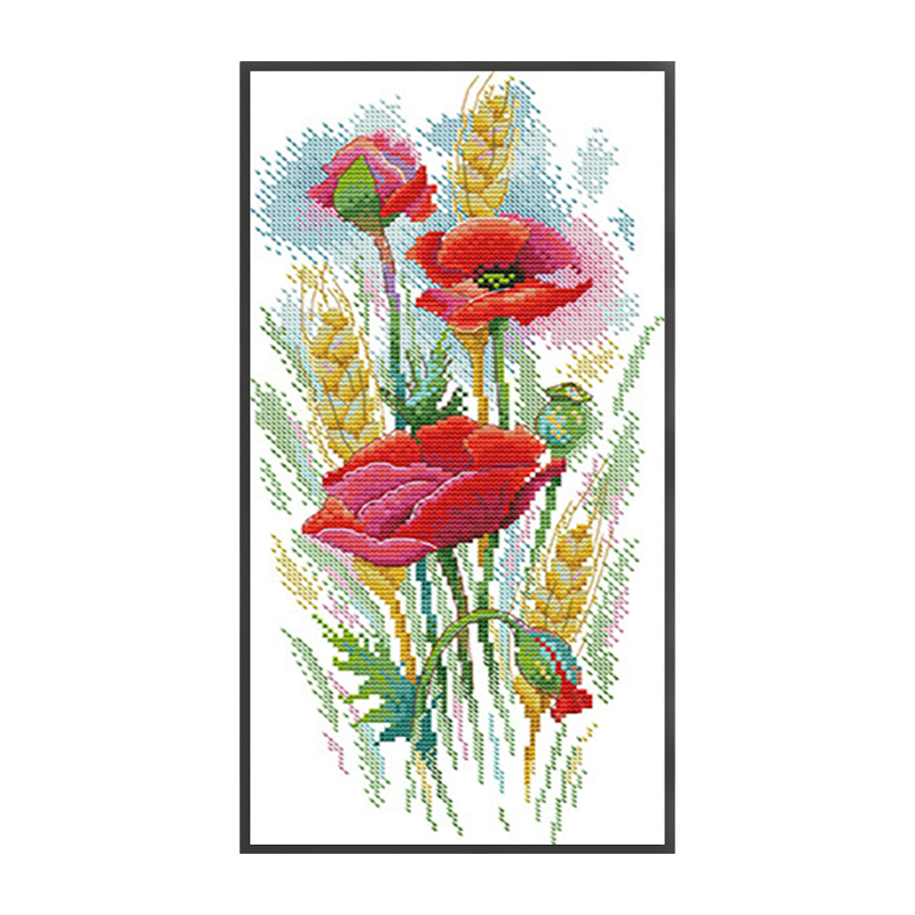 The Charm Of Poppy Flowers - 14CT Stamped Cross Stitch 19*37CM(Joy Sunday)