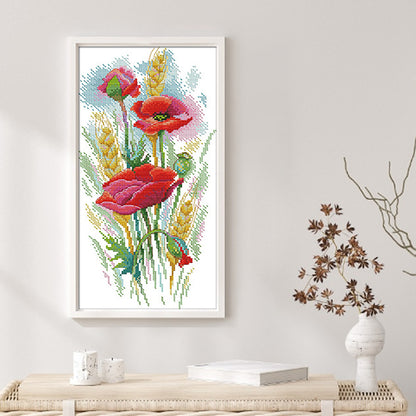 The Charm Of Poppy Flowers - 14CT Stamped Cross Stitch 19*37CM(Joy Sunday)