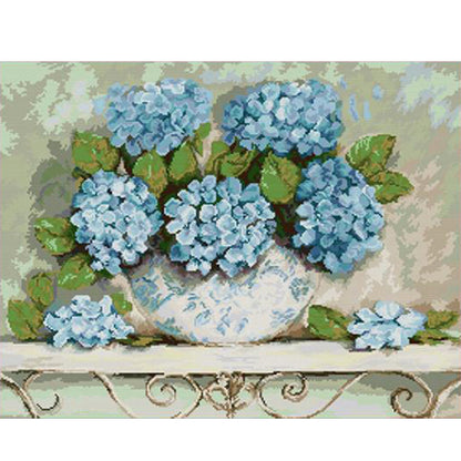 Blue Hydrangeas - 14CT Stamped Cross Stitch 58*48CM(Joy Sunday)