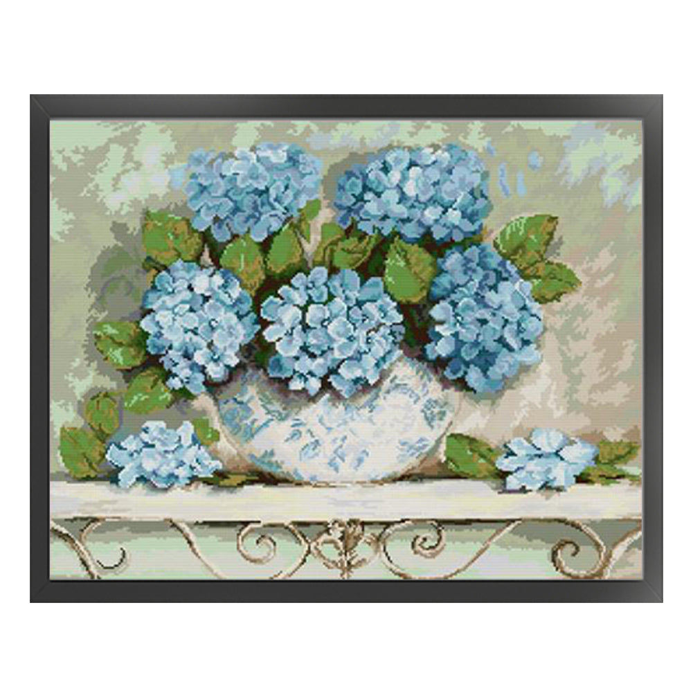 Blue Hydrangeas - 14CT Stamped Cross Stitch 58*48CM(Joy Sunday)