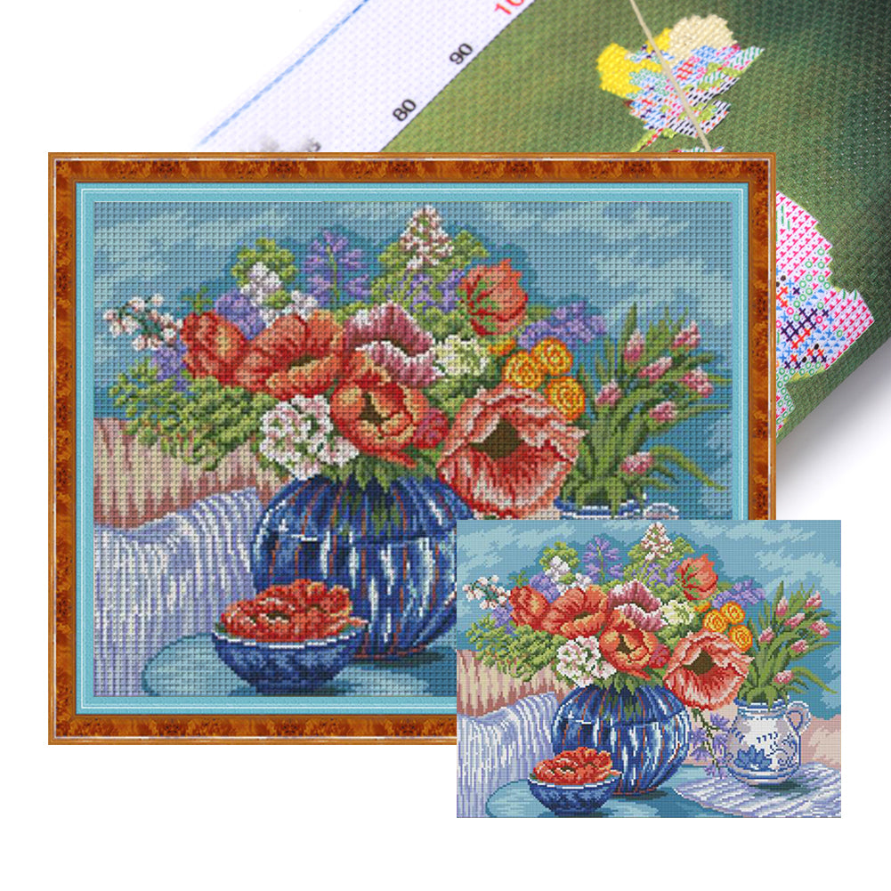 Vase And Fruits On The Table - 14CT Stamped Cross Stitch 44*36CM(Joy Sunday)