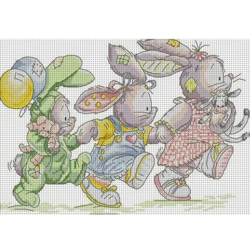 Patch Rabbit(3) - 14CT Stamped Cross Stitch 36*27CM(Joy Sunday)