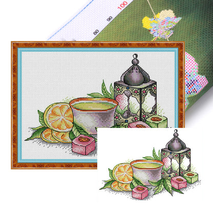 Lemon Green Tea Cake - 14CT Stamped Cross Stitch 28*21CM(Joy Sunday)