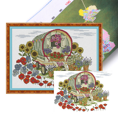 Flower Caravan - 14CT Stamped Cross Stitch 35*27CM(Joy Sunday)