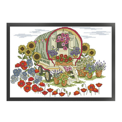 Flower Caravan - 14CT Stamped Cross Stitch 35*27CM(Joy Sunday)