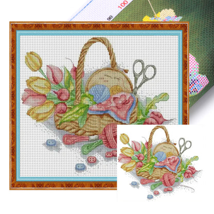 Flower Basket - 14CT Stamped Cross Stitch 42*36CM(Joy Sunday)