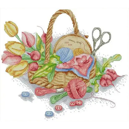 Flower Basket - 14CT Stamped Cross Stitch 42*36CM(Joy Sunday)