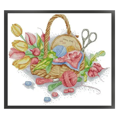 Flower Basket - 14CT Stamped Cross Stitch 42*36CM(Joy Sunday)