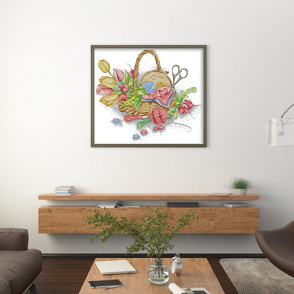 Flower Basket - 14CT Stamped Cross Stitch 42*36CM(Joy Sunday)