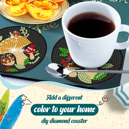 6Pcs Diamond Art Coaster Diamond Art Painting Coaster Kit with Holder (Mushroom)