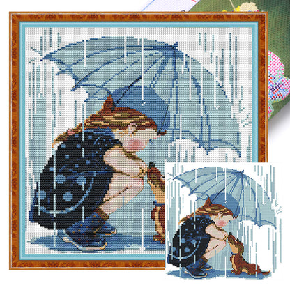 Girl And Dog 2 - 14CT Stamped Cross Stitch 29*30CM(Joy Sunday)