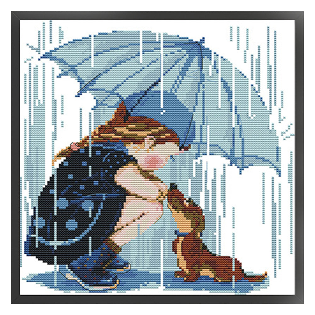 Girl And Dog 2 - 14CT Stamped Cross Stitch 29*30CM(Joy Sunday)