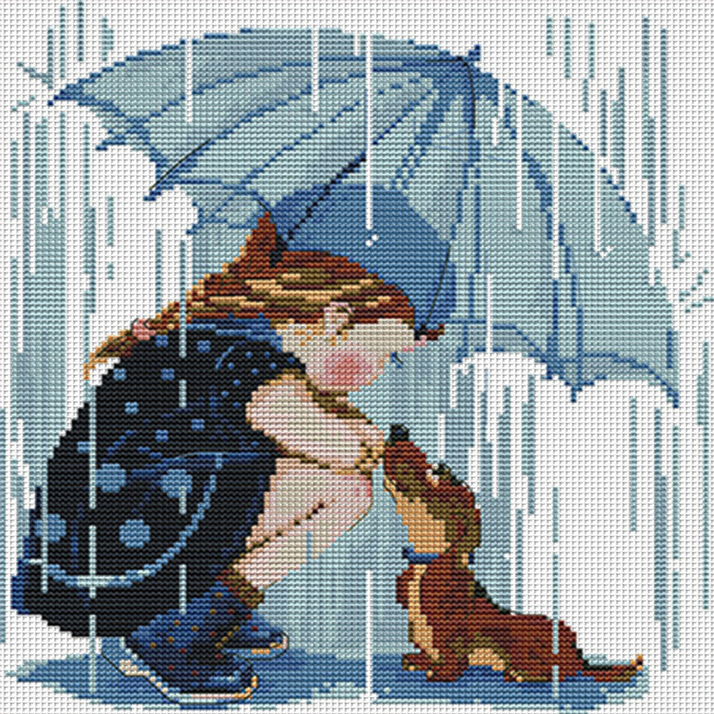 Girl And Dog 2 - 14CT Stamped Cross Stitch 29*30CM(Joy Sunday)