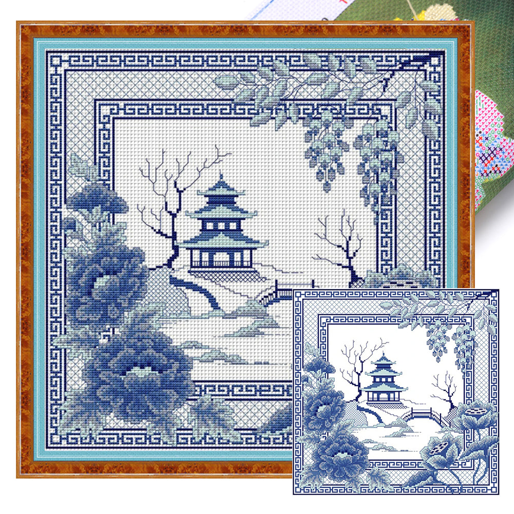 Orchid Porcelain Scenery - 14CT Stamped Cross Stitch 40*40CM(Joy Sunday)