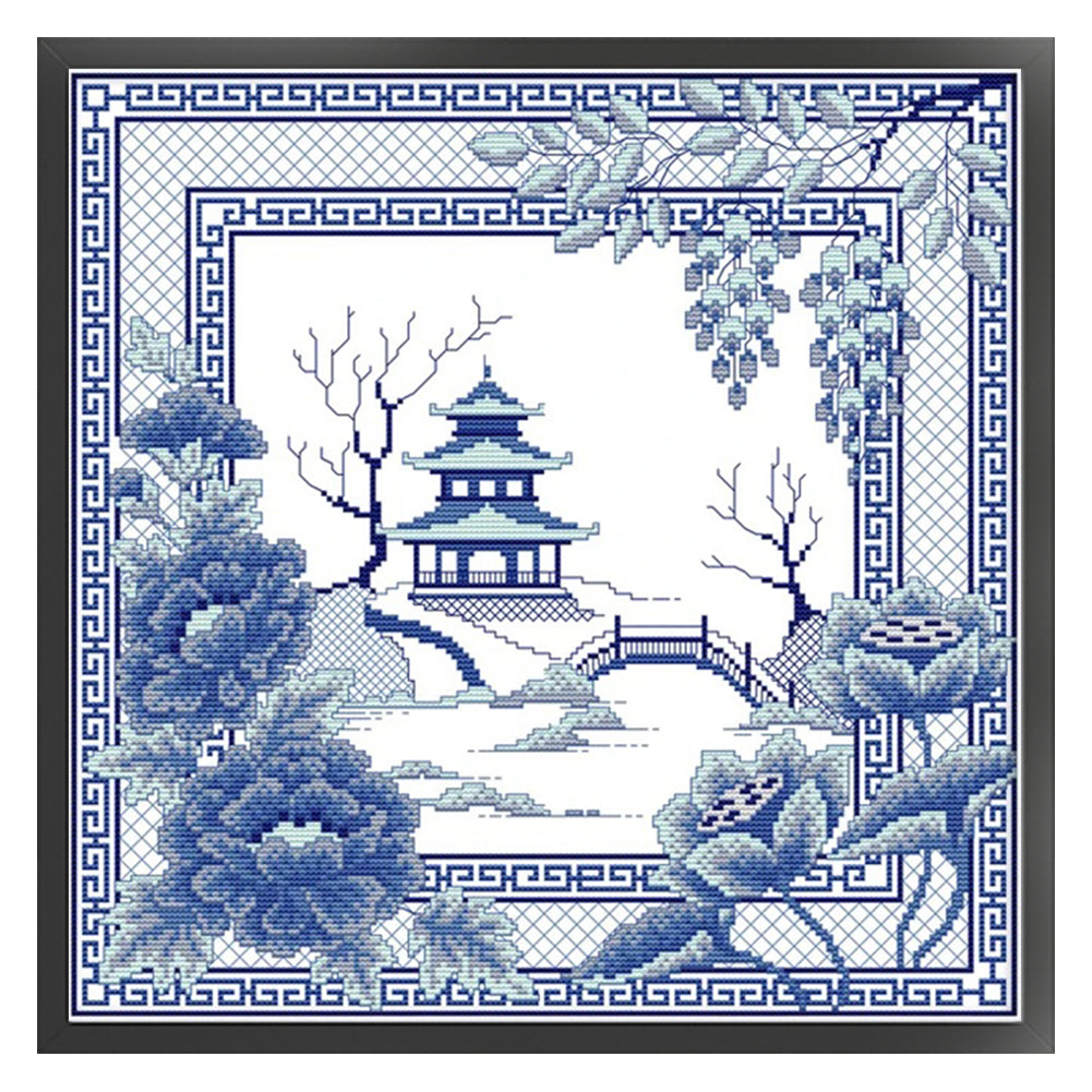 Orchid Porcelain Scenery - 14CT Stamped Cross Stitch 40*40CM(Joy Sunday)