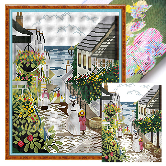 Seaside Town - 14CT Stamped Cross Stitch 27*34CM(Joy Sunday)